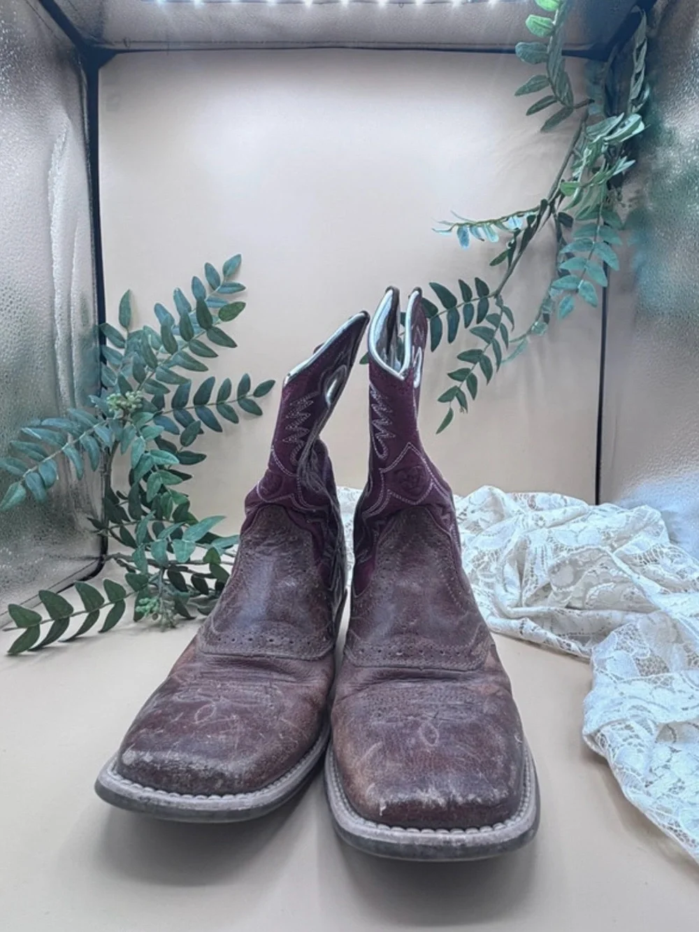 Ariat Youth 2.5 Burgundy Brown Leather Square Toe Cowboy Boots